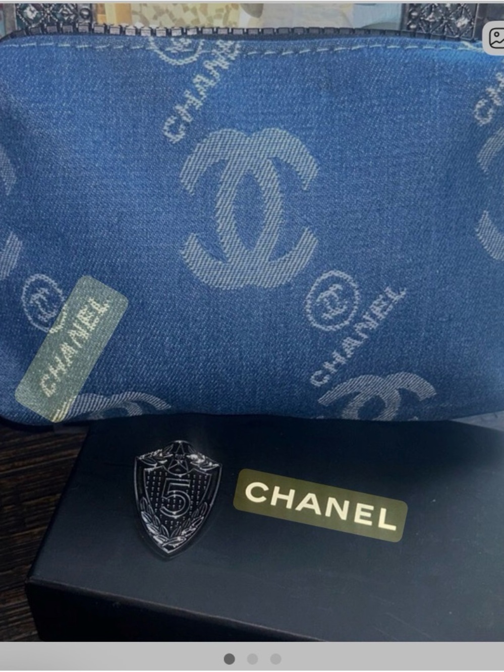 CHANEL Blue Denim Logo Toiletry Pouch GWP